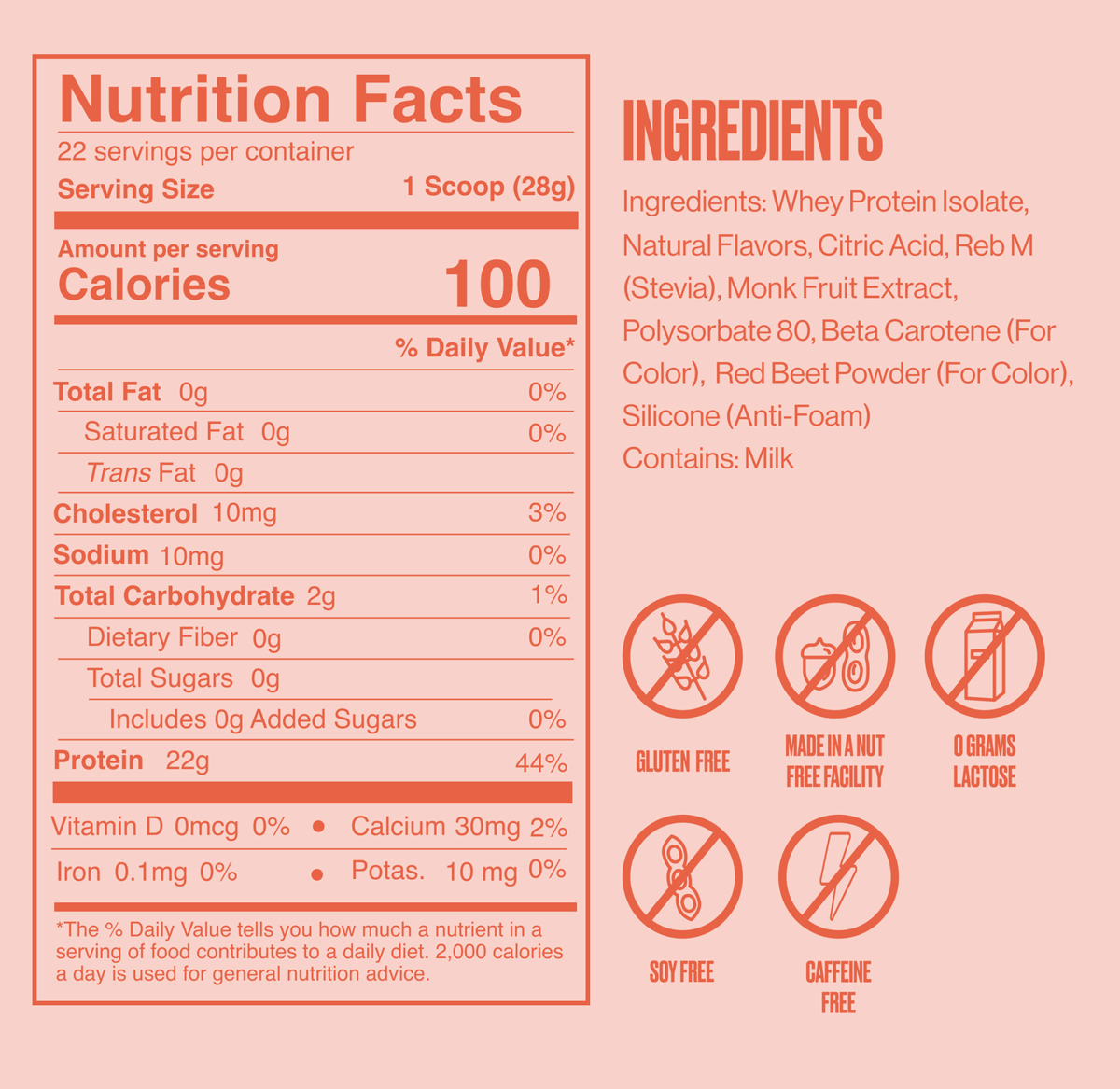 SEEQ Clear Protein Nutrition & Ingredients Label