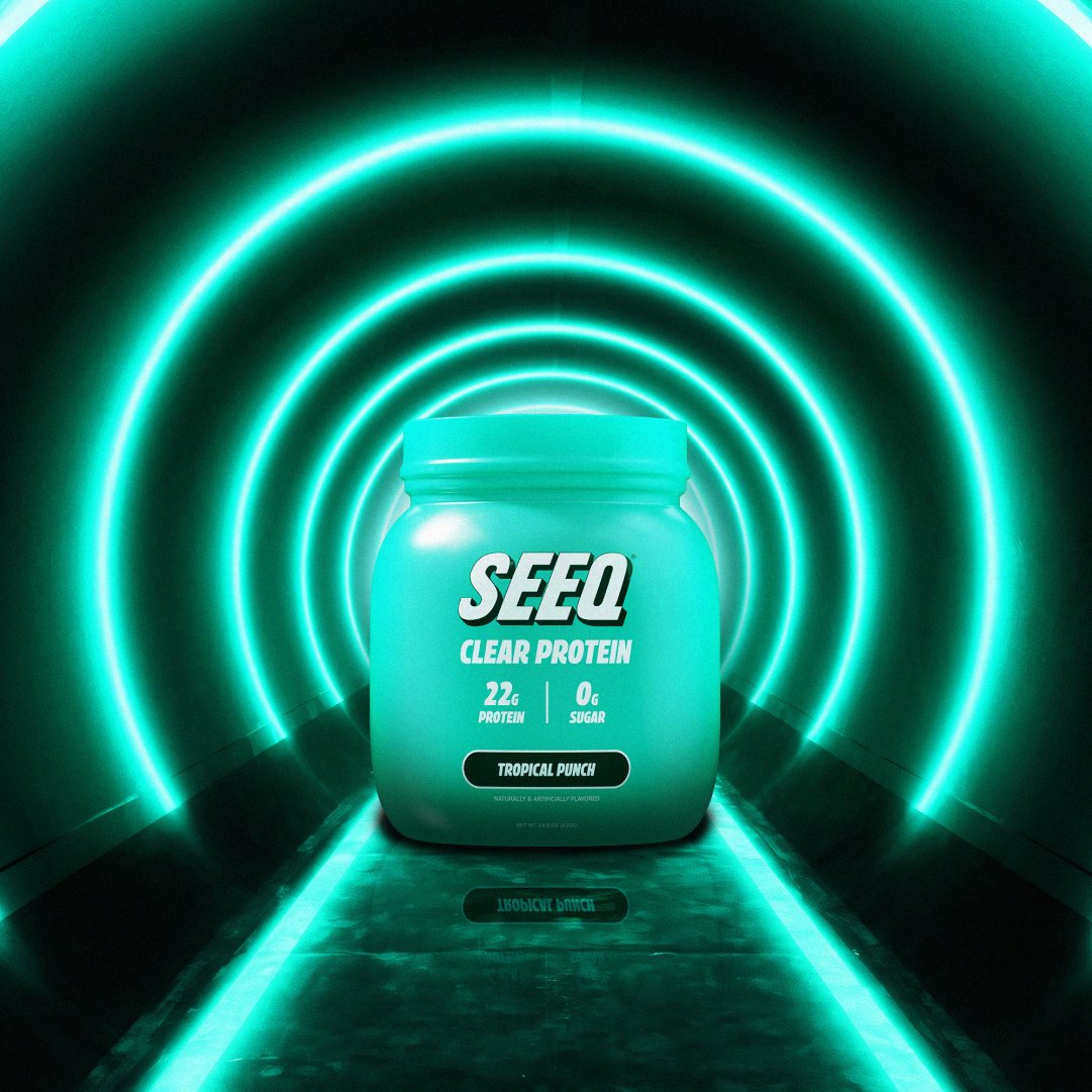 Tropical Punch (15 servings) Clear Whey Protein Powder by SEEQ Supply, shown in its official packaging with a vibrant tropical theme.